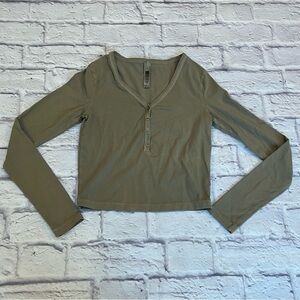 SKIMS light Olive V-Neck Long Sleeve soft Henley Top